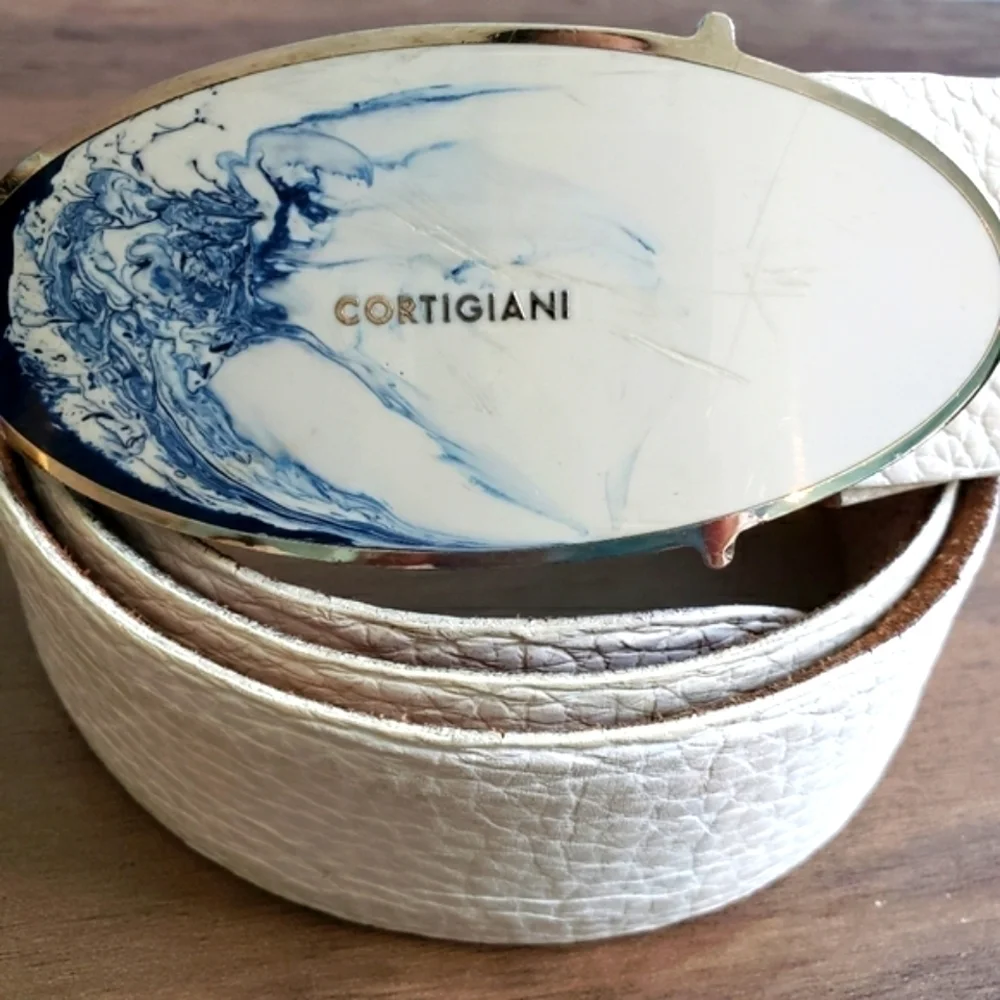 CORTIGIANI WHITE ITALIAN LEATHER BELT